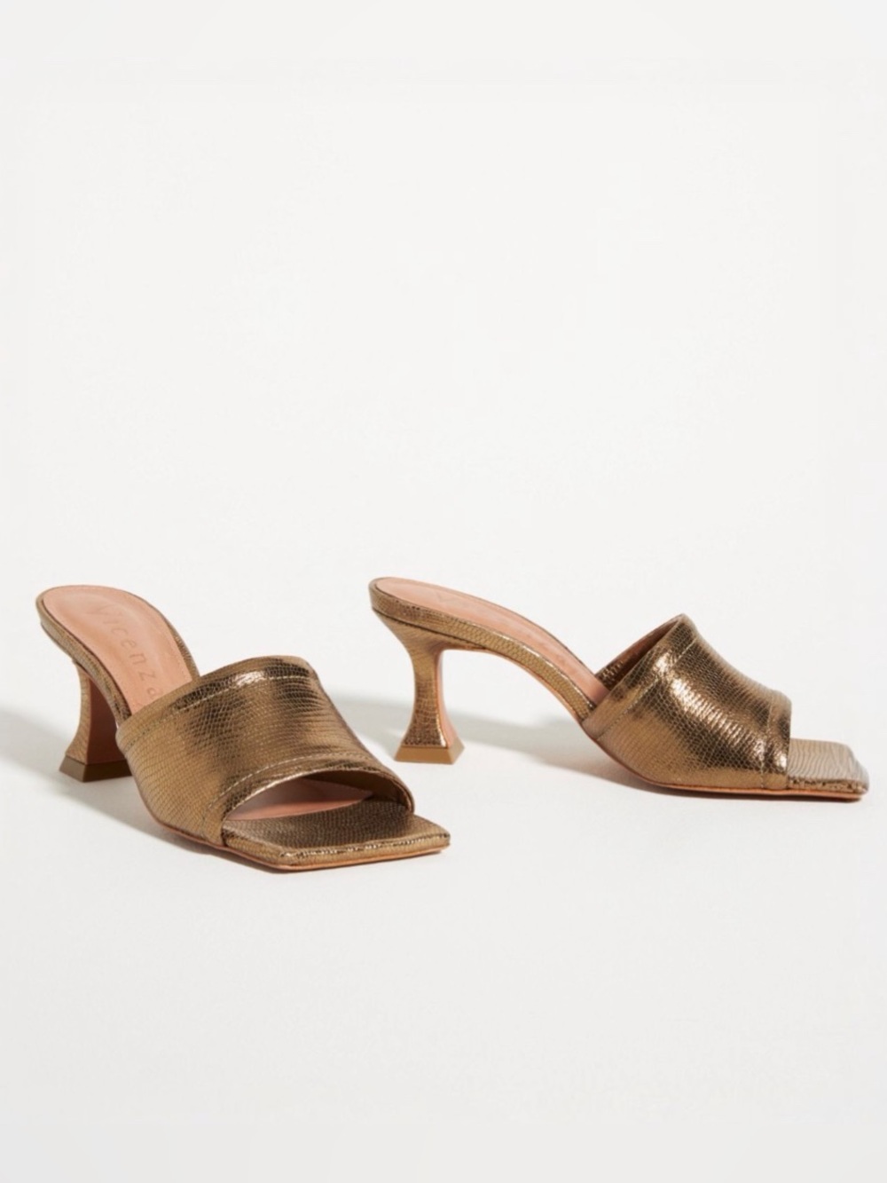 Anthropologie Vicenza Gold Metallic Leather Mule Heels Sandals Gold Leather 9